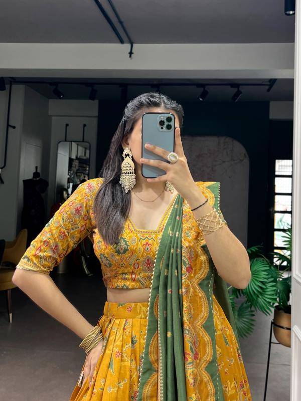 LNB 1256 Tasar Silk MST Lehengha choli with mirror work in hydrabad